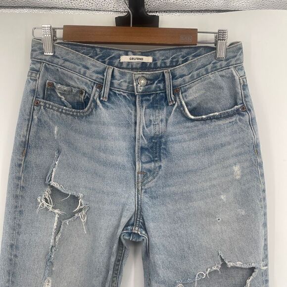 Grlfrnd Women's Karolina Heavily Distressed High Rise Tapered Blue Jeans Size 27 - Picture 2 of 10
